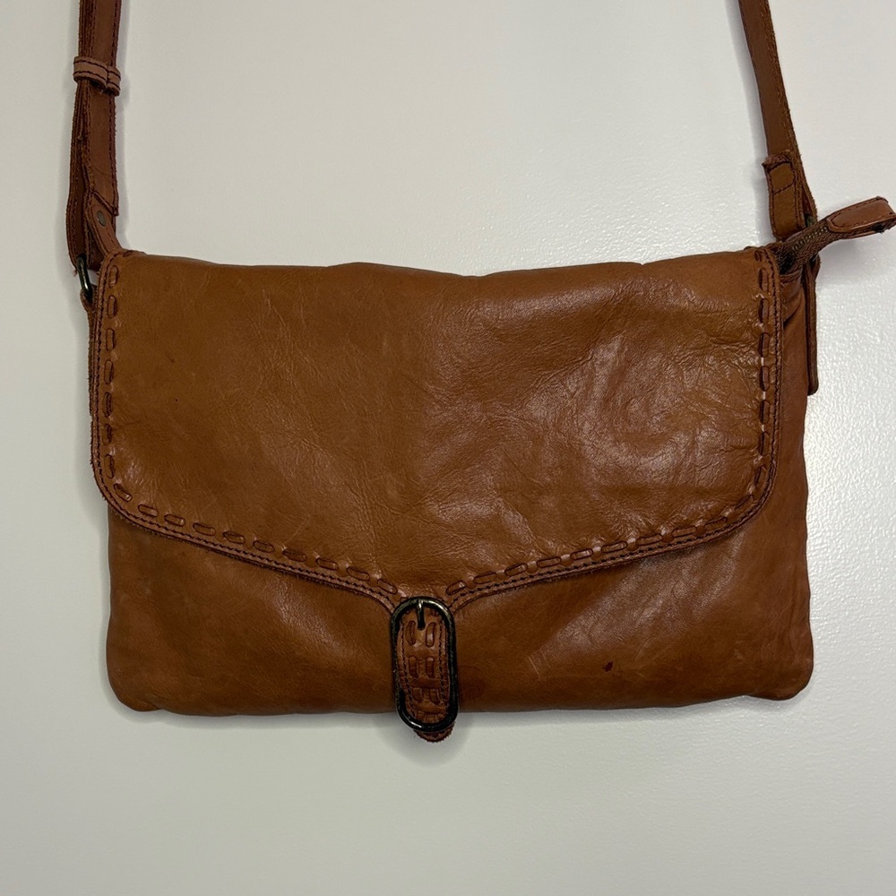 100% Genuine Brown Leather Crossbody Bag Satchel Purse Adjustable Straps Cowboy
